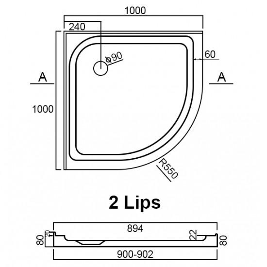 1000x1000mm Round Shower Tray Center/Corner Waste